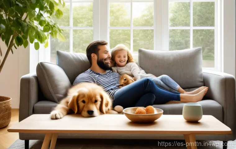 다종 공존 윤리 모델과 혁신적인 접근 - "A heartwarming scene depicting a multi-species family enjoying a peaceful afternoon in a sun-drench...