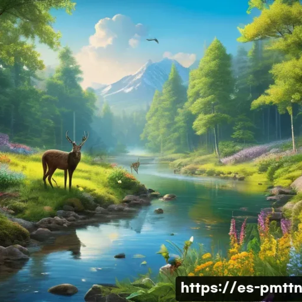 다종 공존 윤리 모델과 인권 - A vibrant, detailed forest scene illustrating the complex interdependence among species: lush green ...