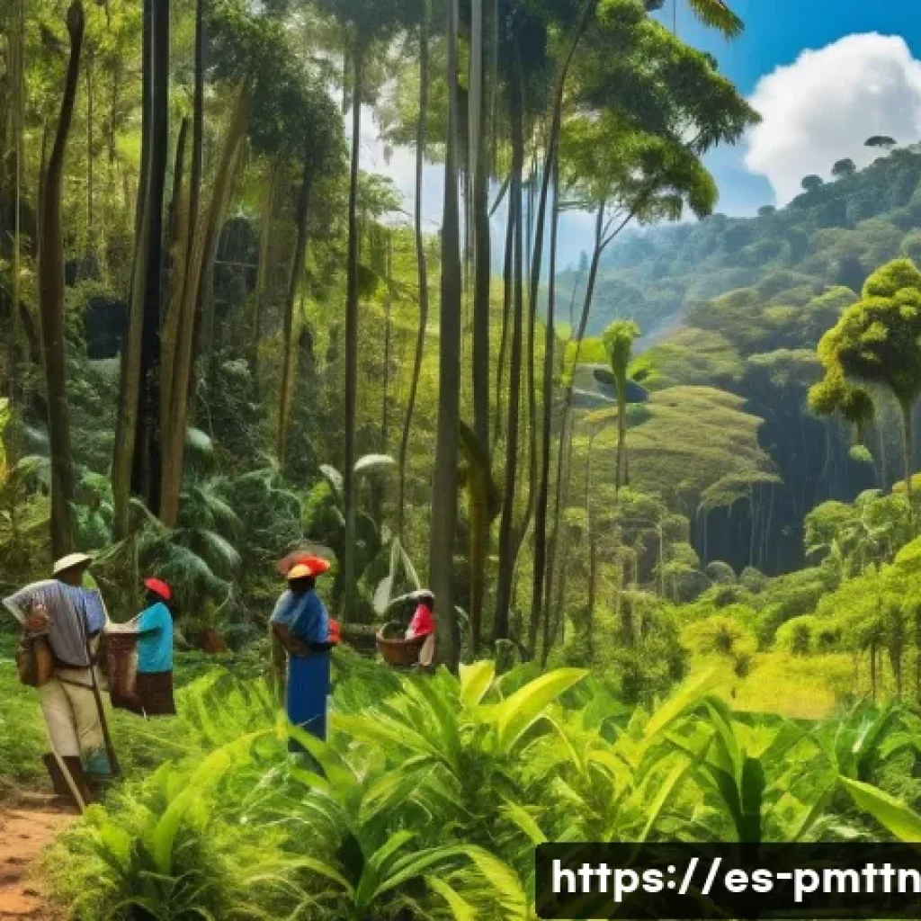 다종 공존 윤리 모델과 생물 다양성 보호 - A vibrant community-led forest conservation scene in a Latin American tropical environment, featurin...