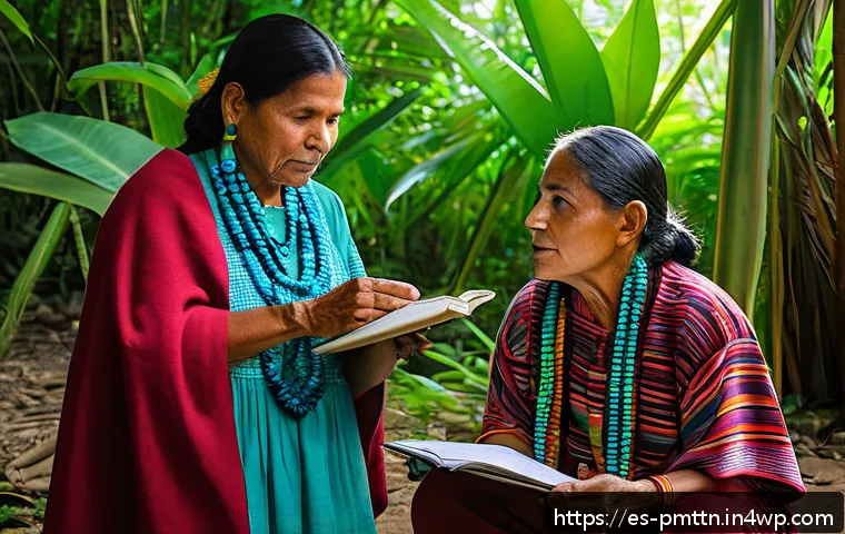 다종 공존 윤리 모델의 참여적 방법론 - A vibrant community workshop in a rural Latin American village, featuring diverse indigenous people ...