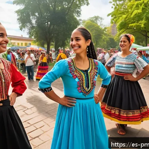 다종 공존 윤리 모델의 사회적 실험 - A vibrant urban park scene in a Latin American city during a multicultural festival, showcasing dive...
