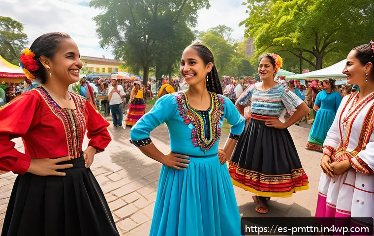 다종 공존 윤리 모델의 사회적 실험 - A vibrant urban park scene in a Latin American city during a multicultural festival, showcasing dive...