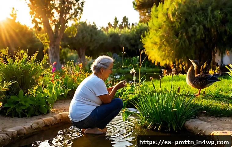 다종 공존 윤리 모델의 철학적 아이디어 - Photorealistic sunrise scene in a Spanish Mediterranean community garden, an older woman, a young ad...